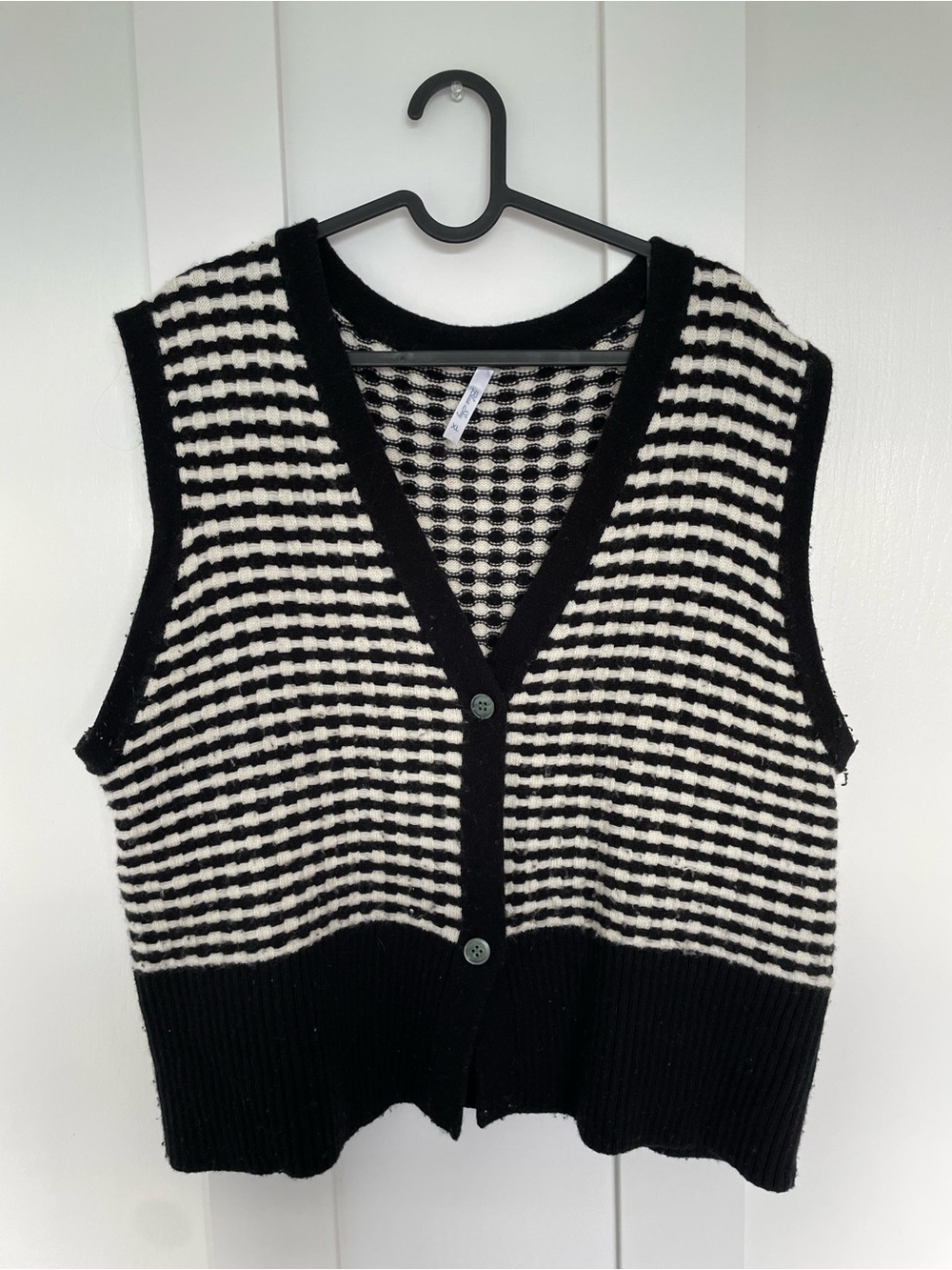 Black & White Striped Knit Button-Front Vest